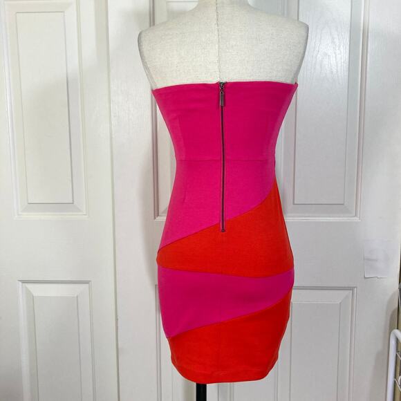 Colorblock strapless bodycon mini dress, ladies small pink orange clubwear - Picture 4 of 7